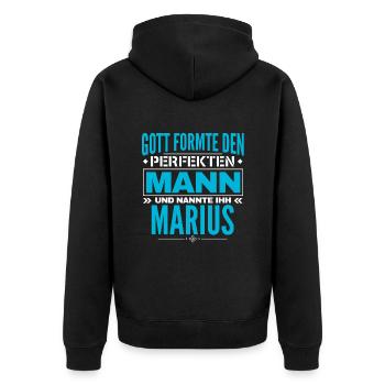 Marius Name Design - Unisex Premium Bio Zip Hoodie - Schwarz - Hinten - Nico (187cm)