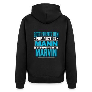 Marvin Name Design - Unisex Premium Bio Zip Hoodie - Schwarz - Hinten - Nico (187cm)