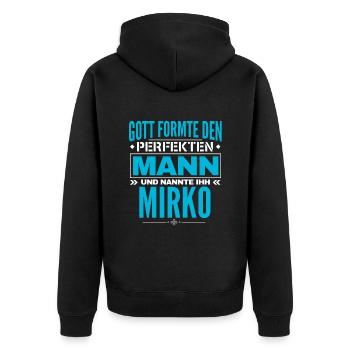 Mirko Name Design - Unisex Premium Bio Zip Hoodie - Schwarz - Hinten - Nico (187cm)