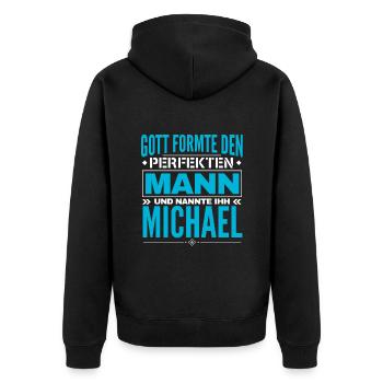 Michael Name Design - Unisex Premium Bio Zip Hoodie - Schwarz - Hinten - Nico (187cm)
