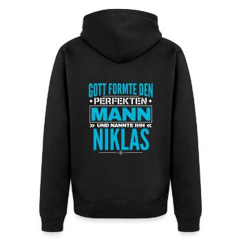 Niklas Name Design - Unisex Premium Bio Zip Hoodie - Schwarz - Hinten - Nico (187cm)