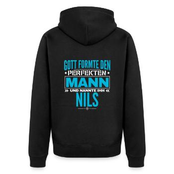 Nils Name Design - Unisex Premium Bio Zip Hoodie - Schwarz - Hinten - Nico (187cm)