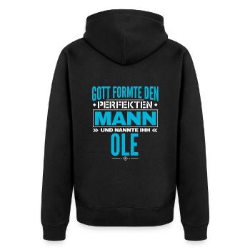 Ole Name Design - Unisex Premium Bio Zip Hoodie - Schwarz - Hinten - Nico (187cm)