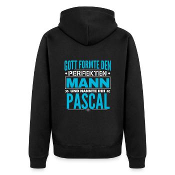 Pascal Name Design - Unisex Premium Bio Zip Hoodie - Schwarz - Hinten - Nico (187cm)