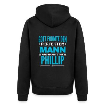 Phillip Name Design - Unisex Premium Bio Zip Hoodie - Schwarz - Hinten - Nico (187cm)