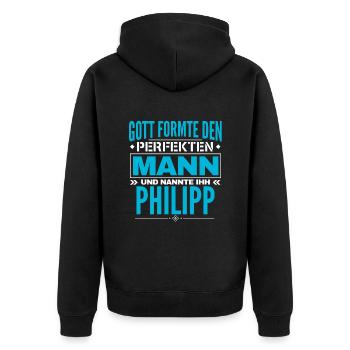 Philipp Name Design - Unisex Premium Bio Zip Hoodie - Schwarz - Hinten - Nico (187cm)
