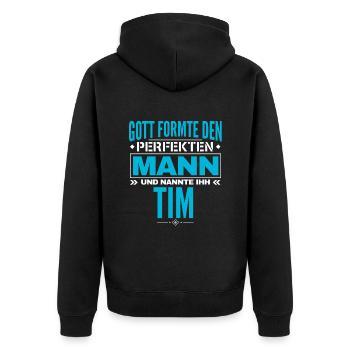 Tim Name Design - Unisex Premium Bio Zip Hoodie - Schwarz - Hinten - Nico (187cm)