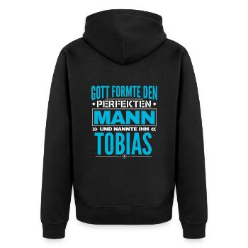 Tobias Name Design - Unisex Premium Bio Zip Hoodie - Schwarz - Hinten - Nico (187cm)