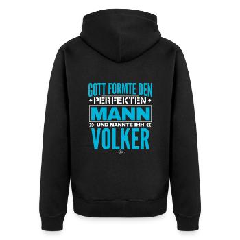 Volker Name Design - Unisex Premium Bio Zip Hoodie - Schwarz - Hinten - Nico (187cm)