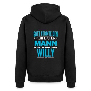 Willy Name Design - Unisex Premium Bio Zip Hoodie - Schwarz - Hinten - Nico (187cm)