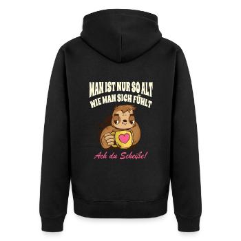 Lustige Rentner Sprüche Faultier Kaffee Herz - Unisex Premium Bio Zip Hoodie - Schwarz - Hinten - Nico (187cm)