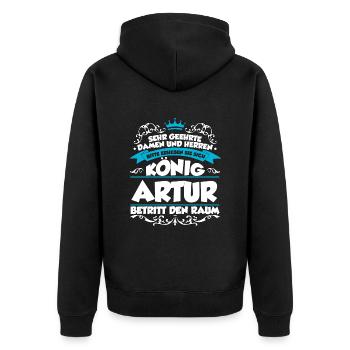 Artur Name Design - Unisex Premium Bio Zip Hoodie - Schwarz - Hinten - Nico (187cm)