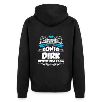 Dirk Name Design - Unisex Premium Bio Zip Hoodie - Schwarz - Hinten - Nico (187cm)