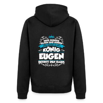 Eugen Name Design - Unisex Premium Bio Zip Hoodie - Schwarz - Hinten - Nico (187cm)