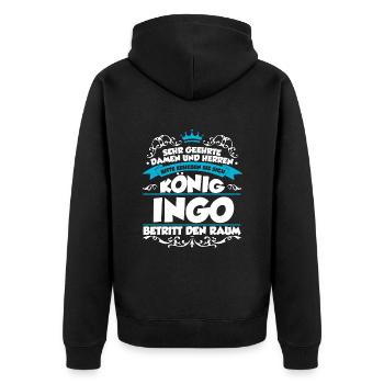 Ingo Name Design - Unisex Premium Bio Zip Hoodie - Schwarz - Hinten - Nico (187cm)