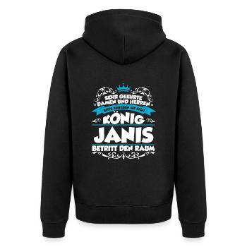 Janis Name Design - Unisex Premium Bio Zip Hoodie - Schwarz - Hinten - Nico (187cm)
