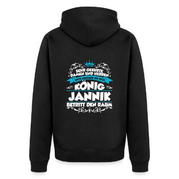 Jannik Name Design - Unisex Premium Bio Zip Hoodie - Schwarz - Hinten - Nico (187cm)