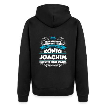 Joachim Name Design - Unisex Premium Bio Zip Hoodie - Schwarz - Hinten - Nico (187cm)