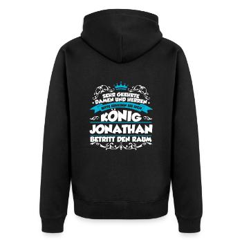 Jonathan Name Design - Unisex Premium Bio Zip Hoodie - Schwarz - Hinten - Nico (187cm)