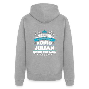 Julian Name Design - Unisex Premium Bio Zip Hoodie - Grau meliert - Hinten - Nico (187cm)