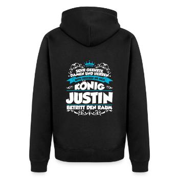 Justin Name Design - Unisex Premium Bio Zip Hoodie - Schwarz - Hinten - Nico (187cm)