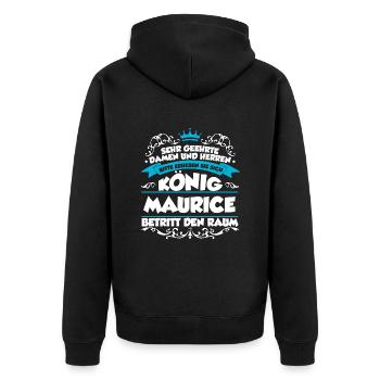 Maurice Name Design - Unisex Premium Bio Zip Hoodie - Schwarz - Hinten - Nico (187cm)