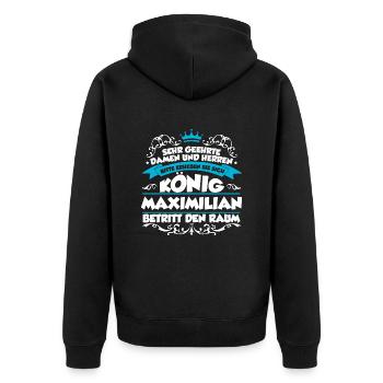 Maximilian Name Design - Unisex Premium Bio Zip Hoodie - Schwarz - Hinten - Nico (187cm)