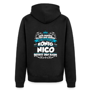 Nico Name Design - Unisex Premium Bio Zip Hoodie - Schwarz - Hinten - Nico (187cm)