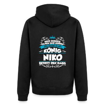 Niko Name Design - Unisex Premium Bio Zip Hoodie - Schwarz - Hinten - Nico (187cm)