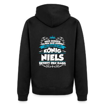 Niels Name Design - Unisex Premium Bio Zip Hoodie - Schwarz - Hinten - Nico (187cm)