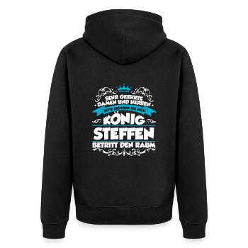 Steffen Name Design - Unisex Premium Bio Zip Hoodie - Schwarz - Hinten - Nico (187cm)
