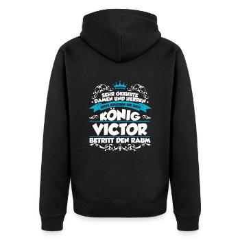 Victor Name Design - Unisex Premium Bio Zip Hoodie - Schwarz - Hinten - Nico (187cm)