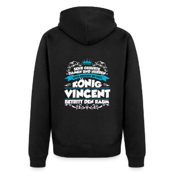 Vincent Name Design - Unisex Premium Bio Zip Hoodie - Schwarz - Hinten - Nico (187cm)