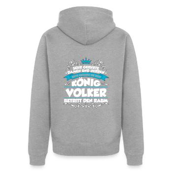 Volker Name Design - Unisex Premium Bio Zip Hoodie - Grau meliert - Hinten - Nico (187cm)