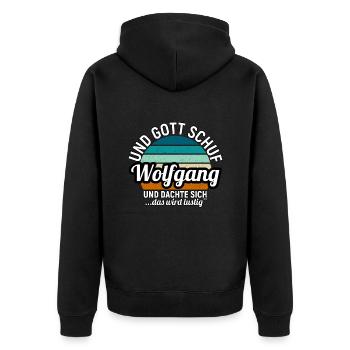 Wolfgang - Unisex Premium Bio Zip Hoodie - Schwarz - Hinten - Nico (187cm)