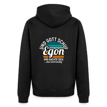 Emil - Unisex Premium Bio Zip Hoodie - Schwarz - Hinten - Nico (187cm)