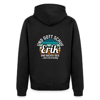 Erwin - Unisex Premium Bio Zip Hoodie - Schwarz - Hinten - Nico (187cm)