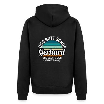 Gerhard - Unisex Premium Bio Zip Hoodie - Schwarz - Hinten - Nico (187cm)