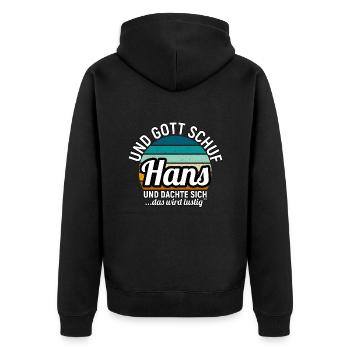 Hans - Unisex Premium Bio Zip Hoodie - Schwarz - Hinten - Nico (187cm)