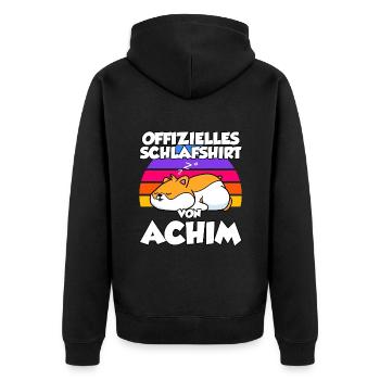 Offizielles Schlafshirt Von Achim - Unisex Premium Bio Zip Hoodie - Schwarz - Hinten - Nico (187cm)