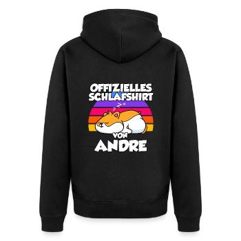 Offizielles Schlafshirt Von Andre - Unisex Premium Bio Zip Hoodie - Schwarz - Hinten - Nico (187cm)