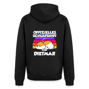 Offizielles Schlafshirt Von Dietmar - Unisex Premium Bio Zip Hoodie - Schwarz - Hinten - Nico (187cm)