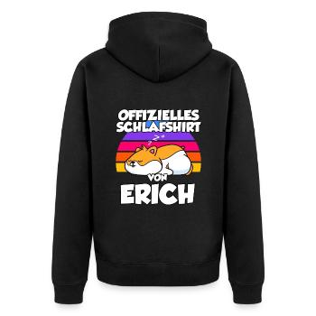 Offizielles Schlafshirt Von Erich - Unisex Premium Bio Zip Hoodie - Schwarz - Hinten - Nico (187cm)