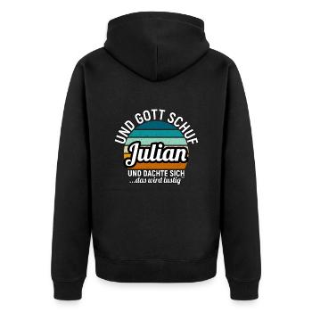 Julian - Unisex Premium Bio Zip Hoodie - Schwarz - Hinten - Nico (187cm)