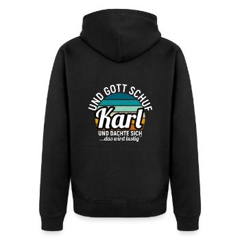 Karl - Unisex Premium Bio Zip Hoodie - Schwarz - Hinten - Nico (187cm)