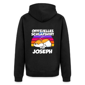 Offizielles Schlafshirt Von Joseph - Unisex Premium Bio Zip Hoodie - Schwarz - Hinten - Nico (187cm)