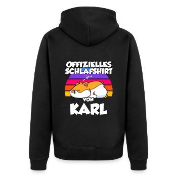 Offizielles Schlafshirt Von Karl - Unisex Premium Bio Zip Hoodie - Schwarz - Hinten - Nico (187cm)