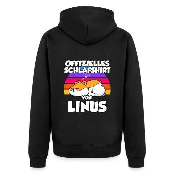 Offizielles Schlafshirt Von Linus - Unisex Premium Bio Zip Hoodie - Schwarz - Hinten - Nico (187cm)