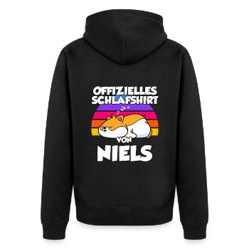 Offizielles Schlafshirt Von Niels - Unisex Premium Bio Zip Hoodie - Schwarz - Hinten - Nico (187cm)