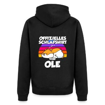Offizielles Schlafshirt Von Ole - Unisex Premium Bio Zip Hoodie - Schwarz - Hinten - Nico (187cm)